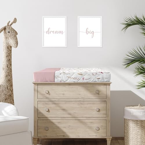 Watercolor pink and taupe floral nursery changing mat sheet close up
