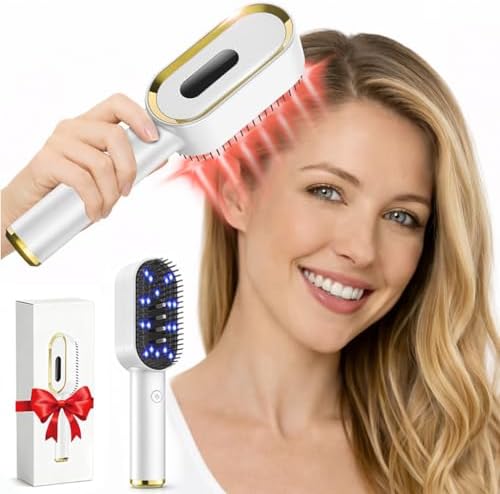 Tech Logo Electronics Yuxian hair therapy comb showing red and blue light wavelengths