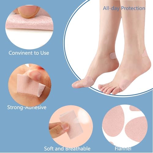 Adhesive moleskin padding being applied to a heel for friction relief