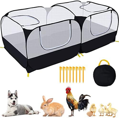 Small Animals Playpen,Pet Cage Tent Large Chicken Run Coop with Detachable Bottom Breathable Transparent Mesh Walls, Foldable Pet Enclosure for Puppy Kitten Rabbits Indoor Outdoor Playpen - Image 2