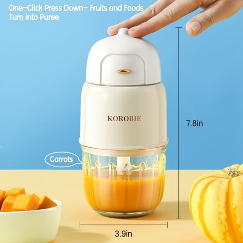 White top unit and glass grinding bowl of the KOROBIE baby food processor