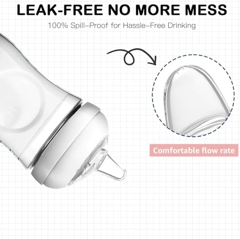 Side angle view of four clear silicone sippy spouts compatible with natural baby bottles