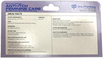 Hypoallergenic external anti itch cream for women by Drs Pharmacy back label instructions
