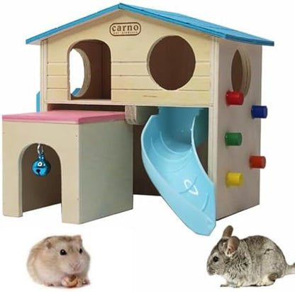 kathson Hamster House Pets Small Animal Hideout with Funny Climbing Ladder Slide Wooden Hut Play Toys Chews for Small Animals Like Dwarf Hamster and Mouse(Blue) - Image 2