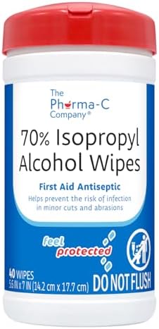 Pharma-C-Wipes 70 percent IPA first aid antiseptic wipes for wound care.