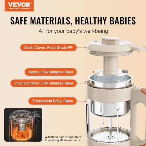 Close up of VEVOR baby food blender four blade stainless steel system assembly