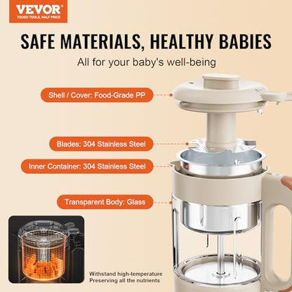 Close up of VEVOR baby food blender four blade stainless steel system assembly