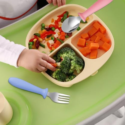 Ergonomic toddler fork and spoon set for small hands
