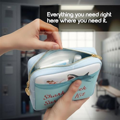 Stylish black feminine product organizer used as a travel pouch for personal care.