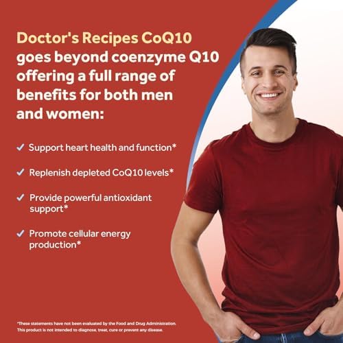 Side view of Doctor's Recipes Ubiquinone dietary supplement displaying clear dosage and nutritional ingredients facts.