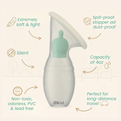 Klid Home 110 Milliliter silicone milk collector with green storage bag and suction base