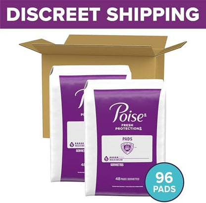 Poise Maximum Absorbency Regular Length pads showing the 5 drop leak protection indicator