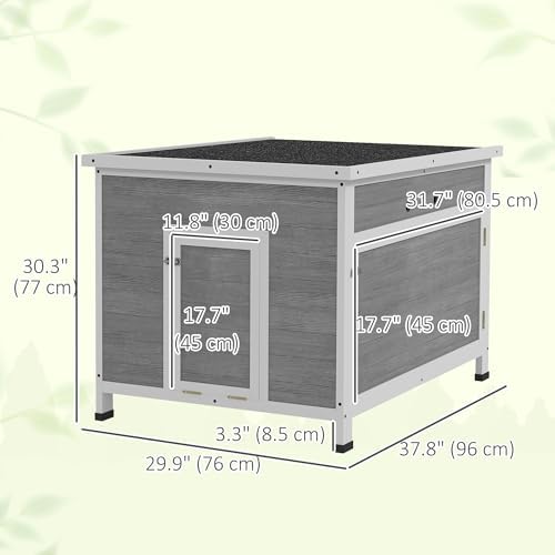 PawHut Duck Coop, Wooden Chicken House Rabbit Hutch with Openable Roof, Removable Floor, Double Doors, Ramp, Duck House for 3-6 Chickens, Geese, 30" x 38" x 30" - Image 8