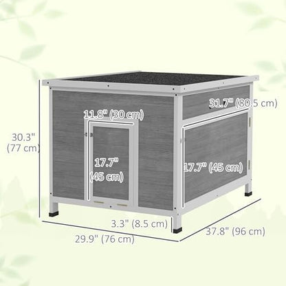 PawHut Duck Coop, Wooden Chicken House Rabbit Hutch with Openable Roof, Removable Floor, Double Doors, Ramp, Duck House for 3-6 Chickens, Geese, 30" x 38" x 30" - Image 8