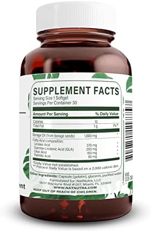 Natural Nutra Borage Oil softgel capsules close up view