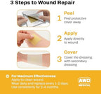 Side view of the AWD Medical first aid box illustrating the thickness and count of the gauze pads.
