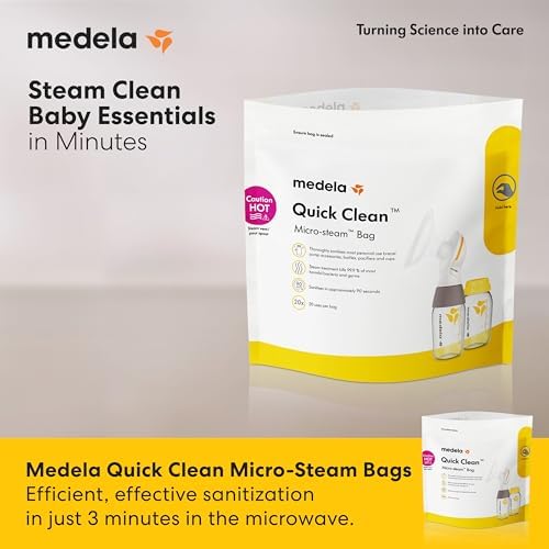 Medela steam sterilizer bag showing usage instruction symbols