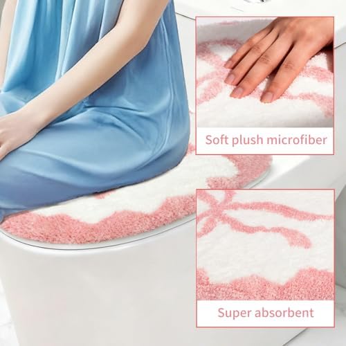 Close up view of the delicate wavy edges on the pink microfiber restroom lid protector.