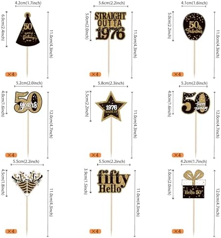 Close up of 50 Fabulous and Cheers to 50 Years cupcake toppers