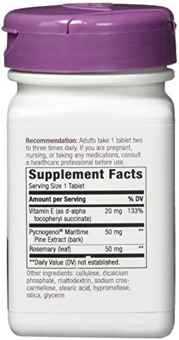 Nature's Way Pycnogenol 30 vegan tablets packaging details showing supplement facts.