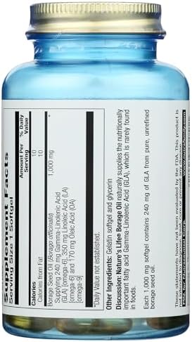 Nature's Life Health From The Sun Borage Oil 60 softgels dietary supplement packaging facts.