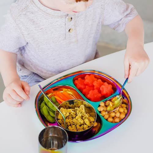 Ahimsa durable stainless steel rainbow utensils for independent feeding