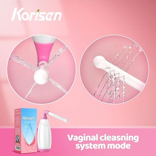 Travel size vaginal cleansing system with anti-backflow design.