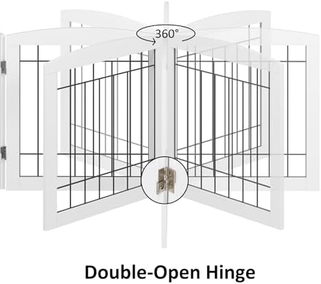 PAWLAND white wooden dog gate blocking an indoor doorway lifestyle shot