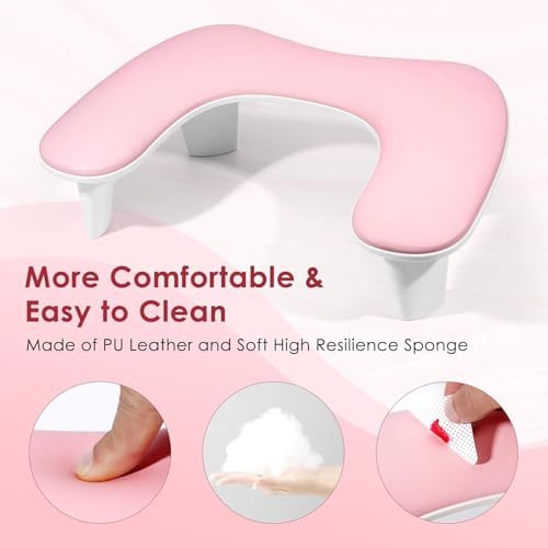 Arm Rest for Nails Tech - U-shaped Manicure Nail Hand Rest Pillow Cushion, Big Microfiber Leather Nail Arm Rest Stand for Acrylic Nail Art Tech (Pink) - Image 2