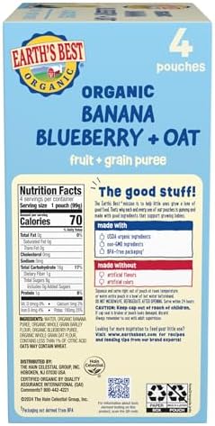 Pack of four Earth's Best organic fruit and grain pouches for babies