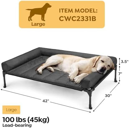 Veehoo Cooling Elevated Dog Bed Add Removable Waterproof Bolster Cushion Mat, Raised Pet Cot with Breathable Teslin Mesh, No-Slip Feet, Dog Couch Bed for Indoor Outdoor, 42x30inches, Black, CWC2331B - Image 3