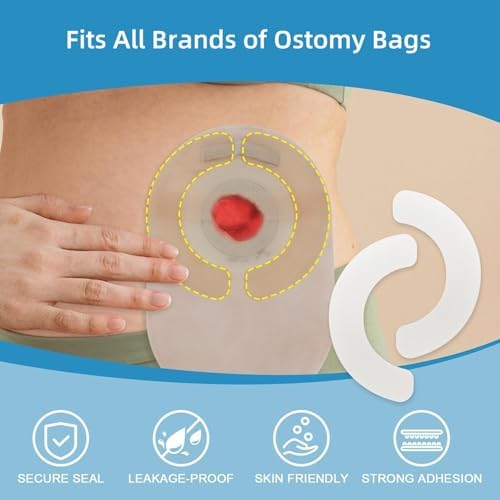 Pack of 10 waterproof ostomy barrier strips arranged to display flexible skin adhesive texture