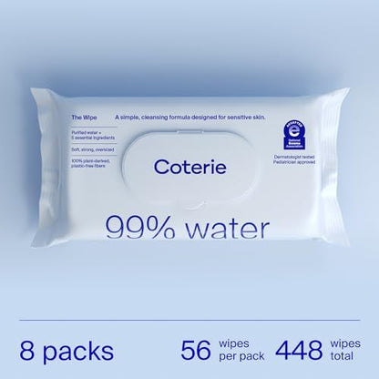 Coterie Baby Wipes, 8 Pack, 448 Count, Unscented Wipes, 99% Purified Water, Plastic-Free & Plant-Derived Fibers, Fragrance Free Hypoallergenic Sensitive Skin Baby Essentials, Clean Ingredients - Image 7
