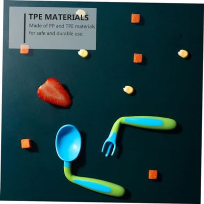 Durable and drop resistant blue and green kids self feeding set packaging layout