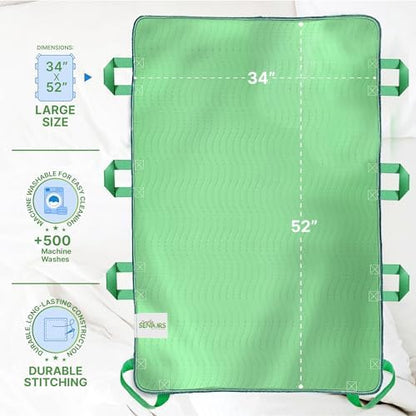 Caregiver using transfer pad handles for senior mobility