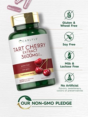 Carlyle Tart Cherry bottle dietary features non-GMO and gluten-free badge