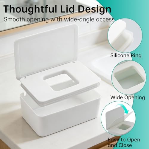 Side view of Piszvbej refillable wipe case on countertop