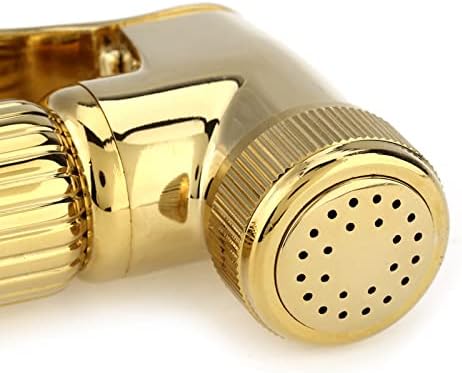 Lifestyle or bathroom context view of the installed gold bidet sprayer.