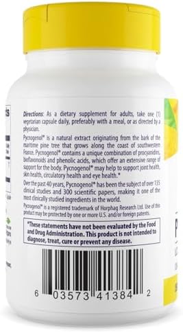 Healthy Origins Pycnogenol supplement facts and active ingredients label