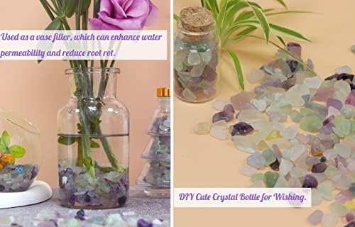 Natural fluorite chips in a decorative glass vase