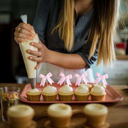 Set of 24 mini pink bowknot toppers for birthday party