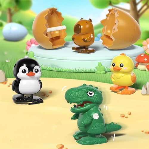GZWY surprise egg toys popped open revealing the hidden walking dinosaur and penguin characters
