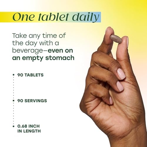 Side angle of the amber glass bottle containing ninety gentle whole food iron tablets