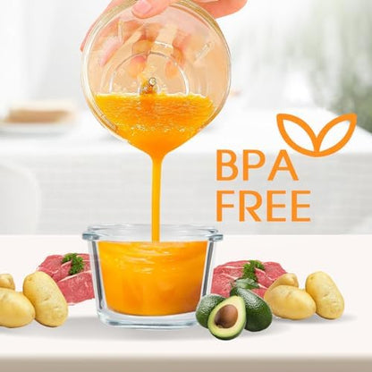 BPA free baby food maker with non slip base safety features highlighted