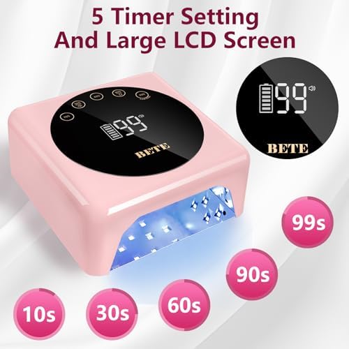 Close up of Bete nail lamp timer settings and touch buttons