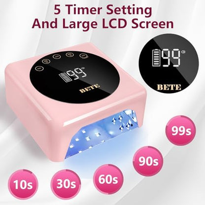 Close up of Bete nail lamp timer settings and touch buttons