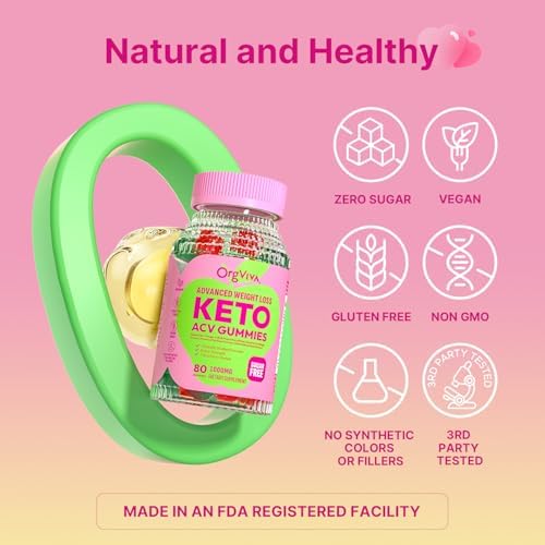 OrgViva weight management gummies bottle with dietary benefit callouts.