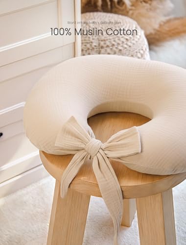 Parent using Lulumoon nursing pillow cover with waist strap