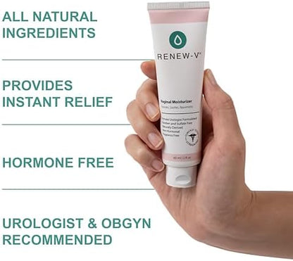 Renew-V hormone free vulva balm for menopause support and irritation relief.