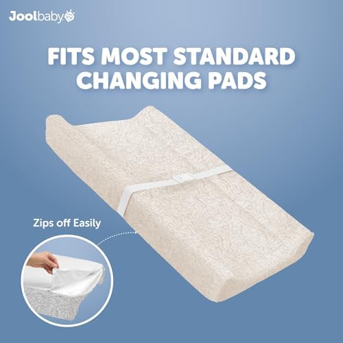 Jool Baby imported changing mat cover installed on a contoured nursery pad.